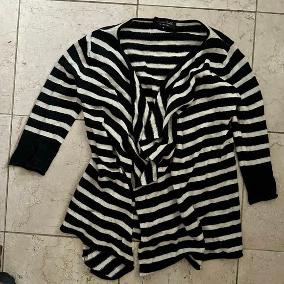 Claudia Nichole Cashmere S Cardigan Sweater Open Front Striped Black White Work - Picture 3 of 15